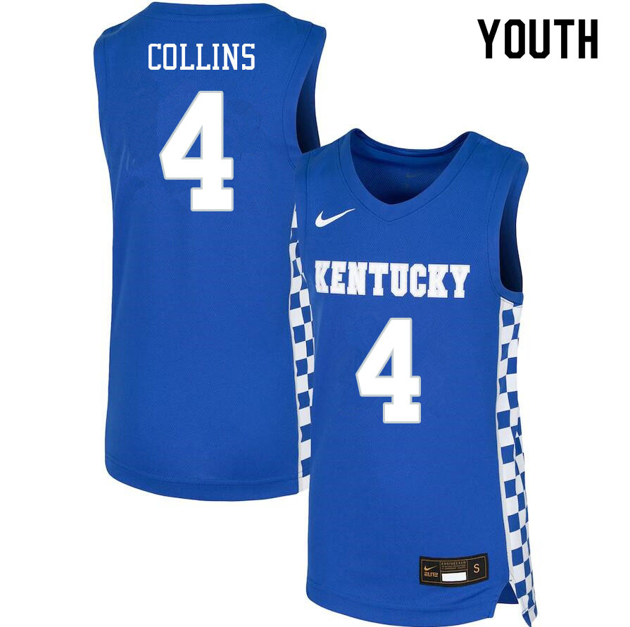 Youth #4 Daimion Collins Kentucky Wildcats College Basketball Jerseys Sale-Blue